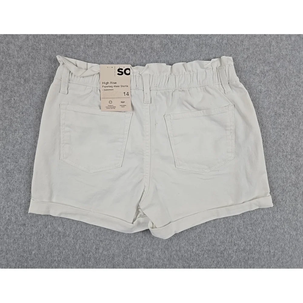SO Jean Shorts Girls Size 14 High Rise Denim White Paper Bag Waist NWT